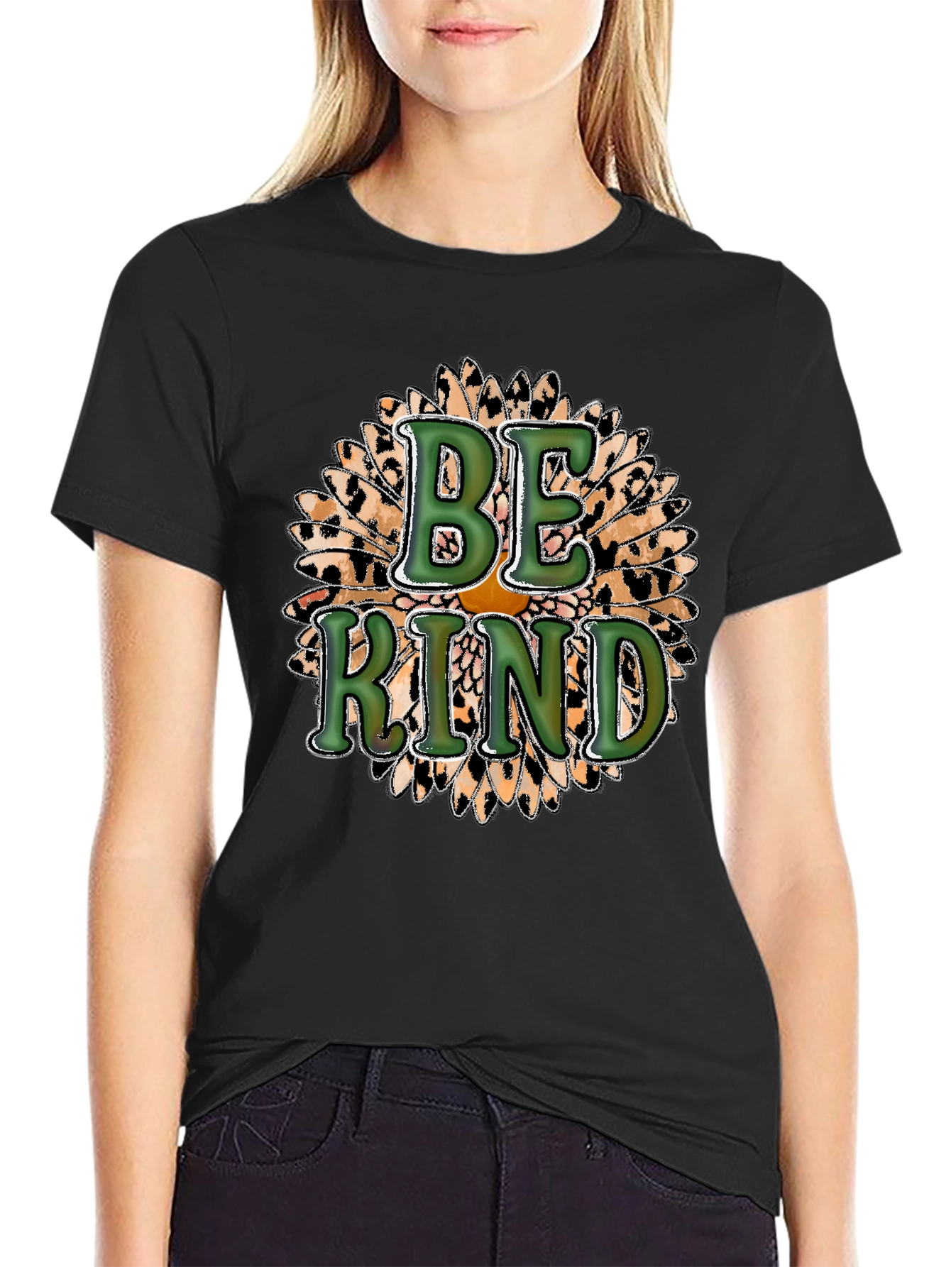 Be Kind Leopard Sunflower Graphic Tee
