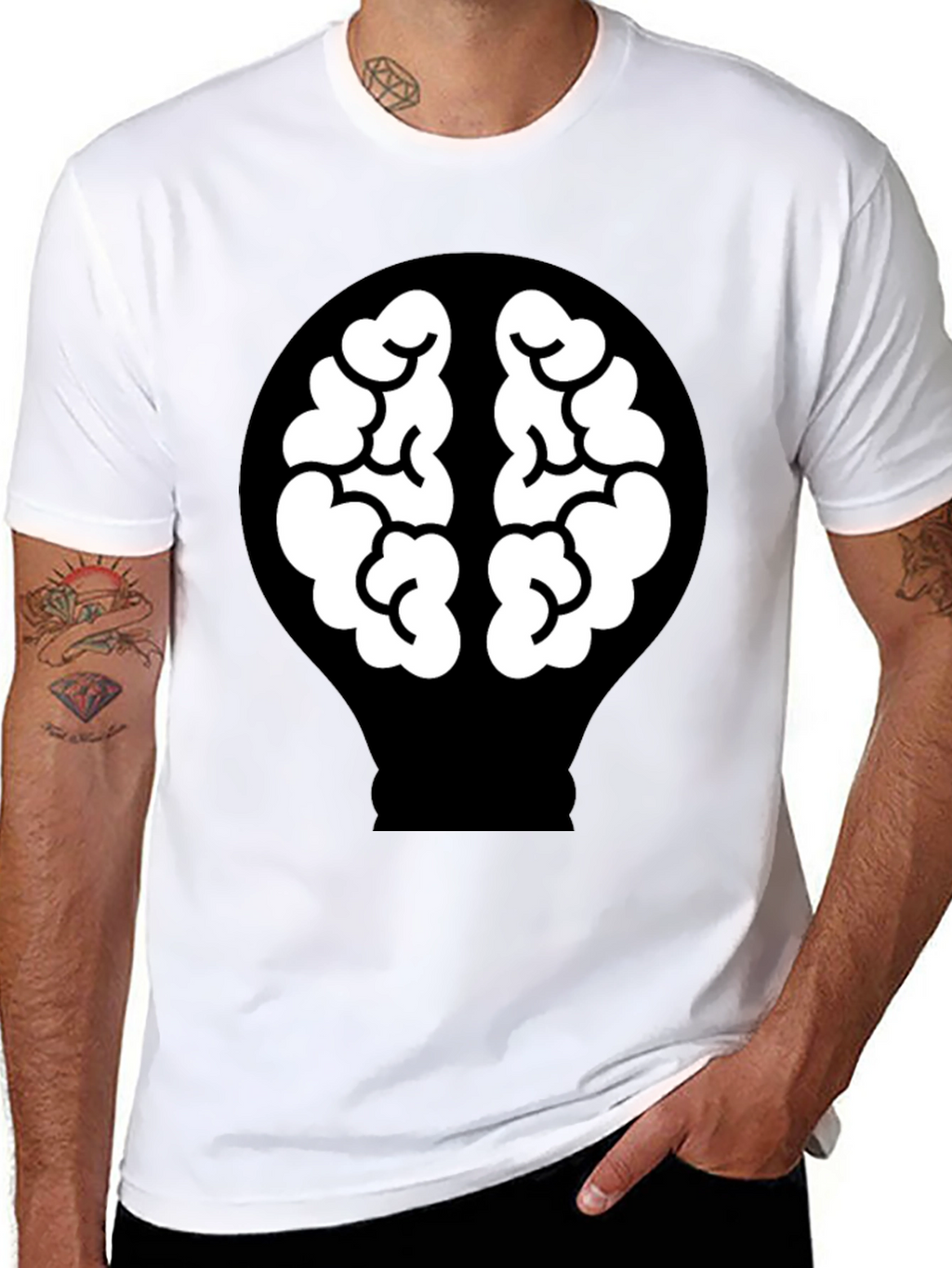 Brain Lightbulb Graphic Tee - Black Cotton T-Shirt