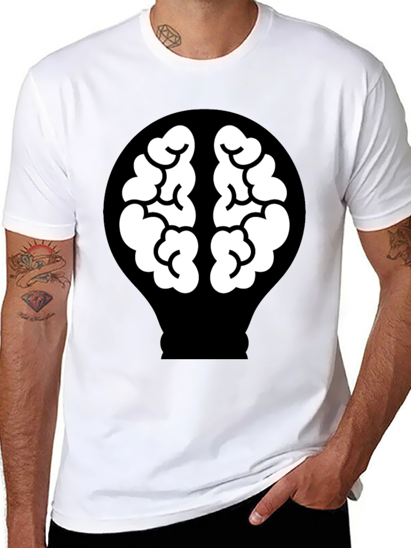 Brain Lightbulb Graphic Tee - Black Cotton T-Shirt