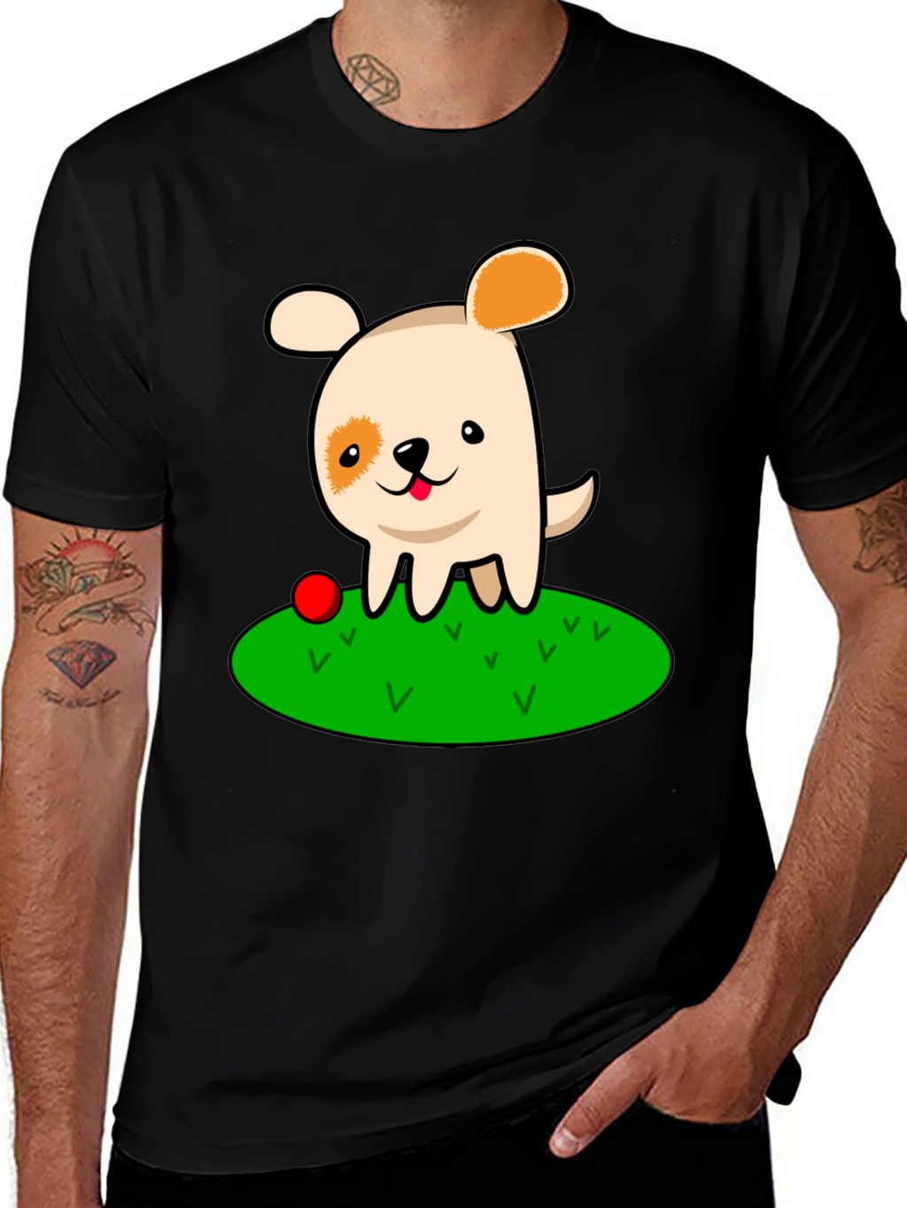Cartoon Dog Black T-Shirt