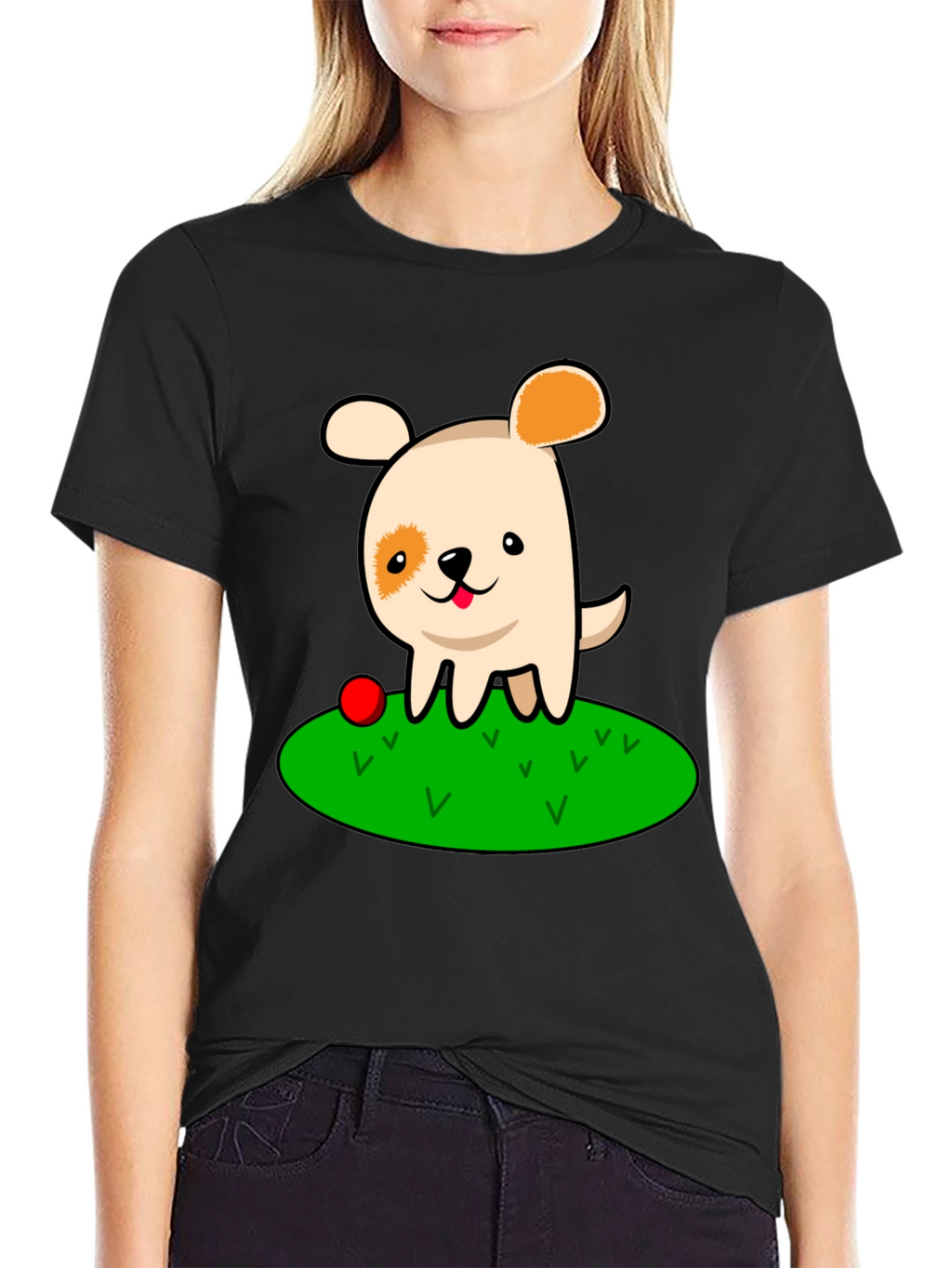 Cartoon Dog Black T-Shirt