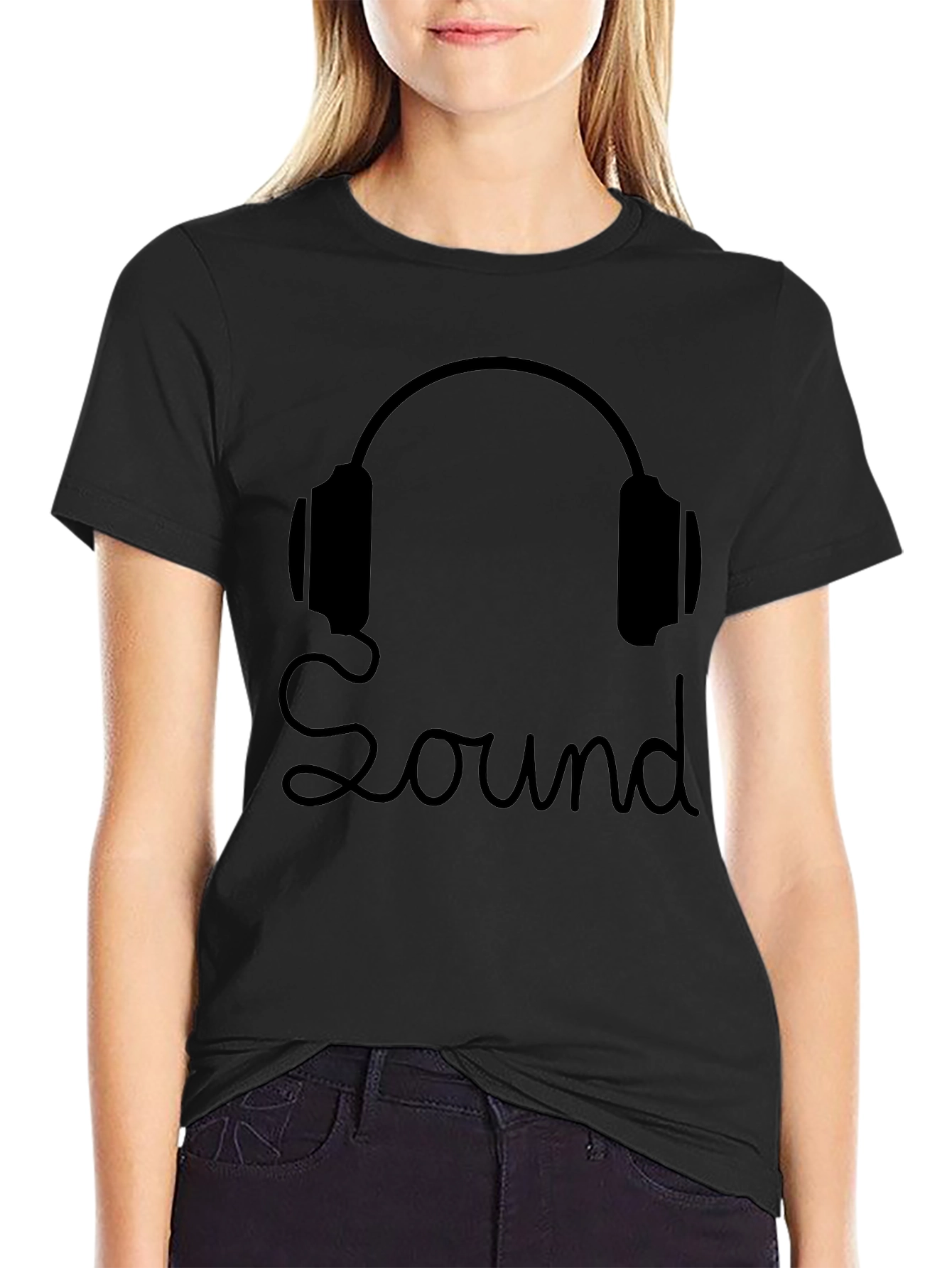 Sound Headphones Black Graphic T-Shirt