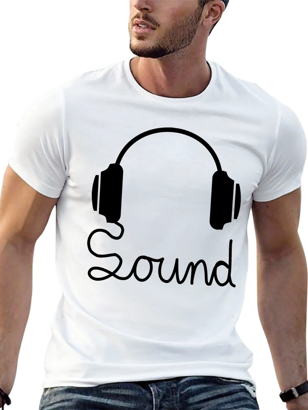 Sound Headphones Black Graphic T-Shirt