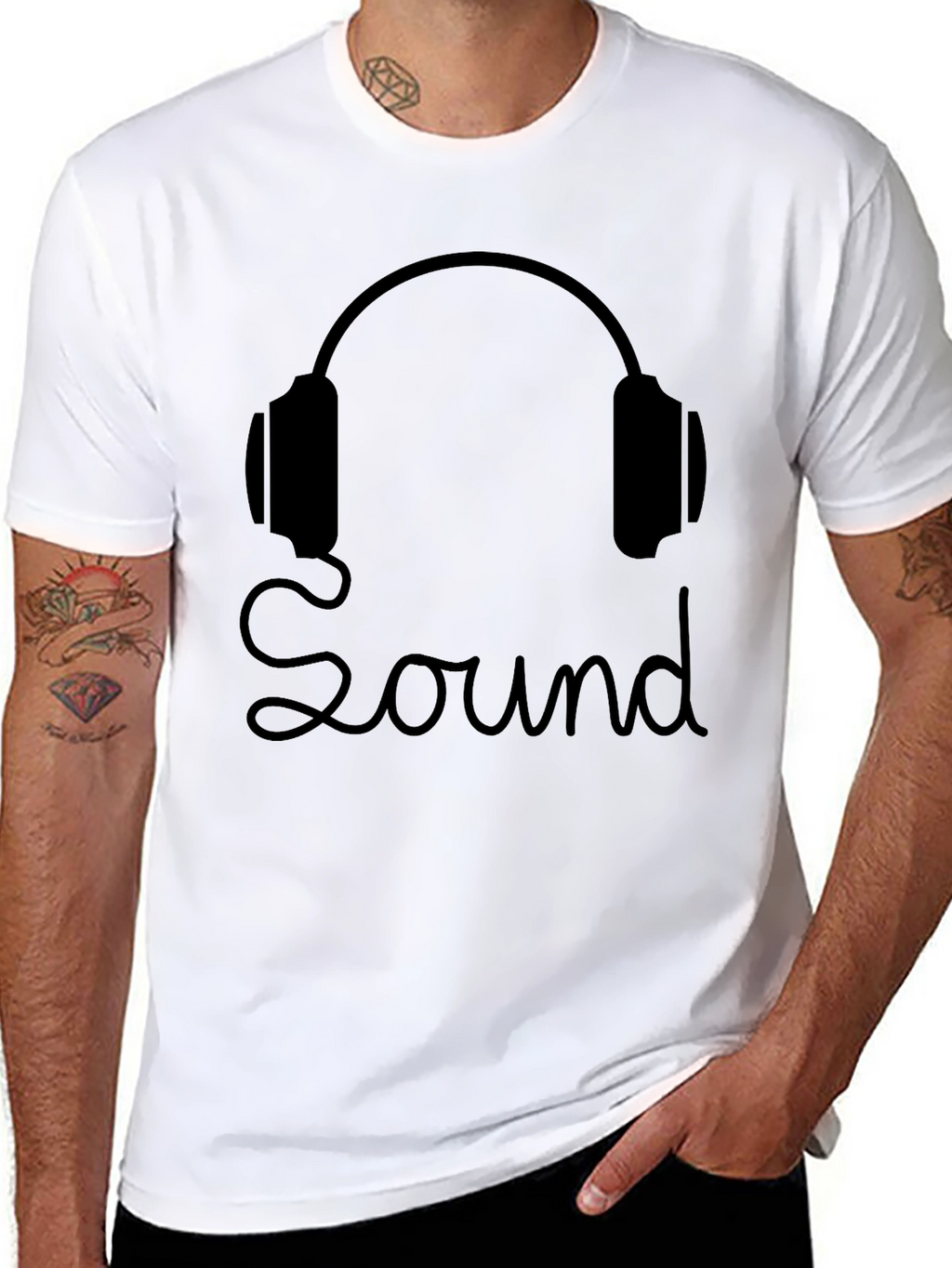 Sound Headphones Black Graphic T-Shirt