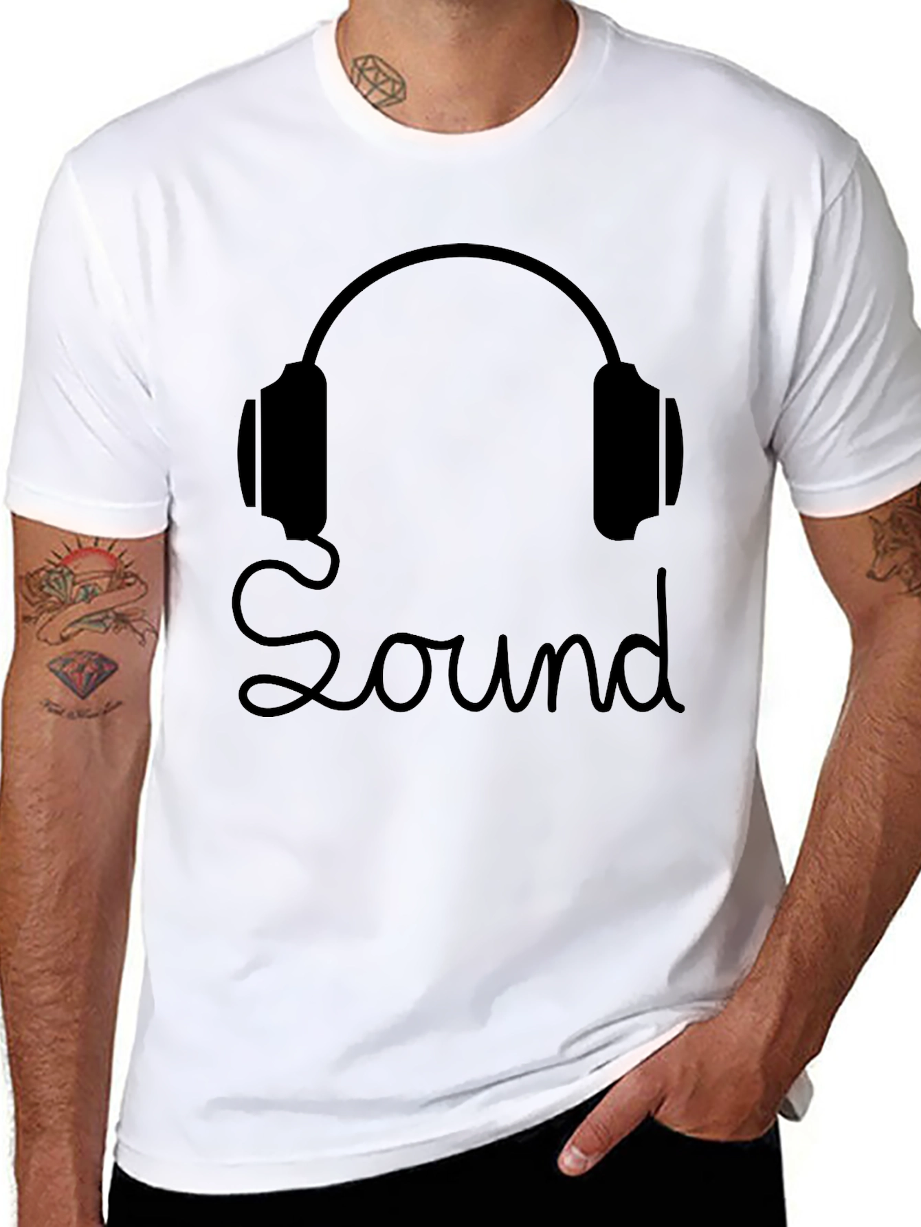 Sound Headphones Black Graphic T-Shirt