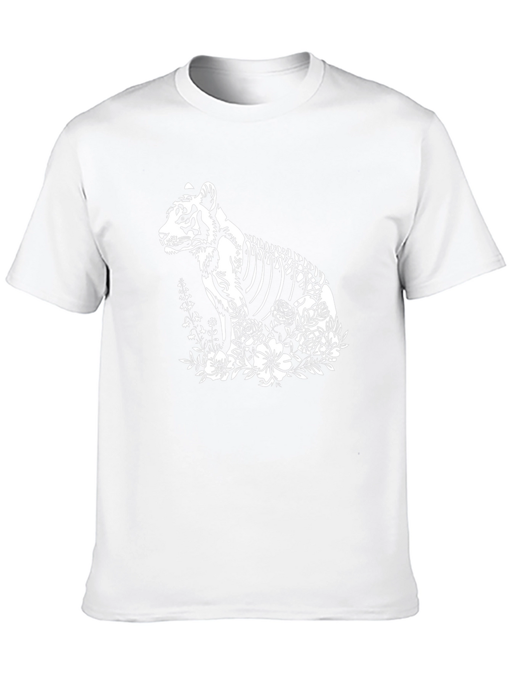 Tiger Skeleton Floral Print Black T-Shirt