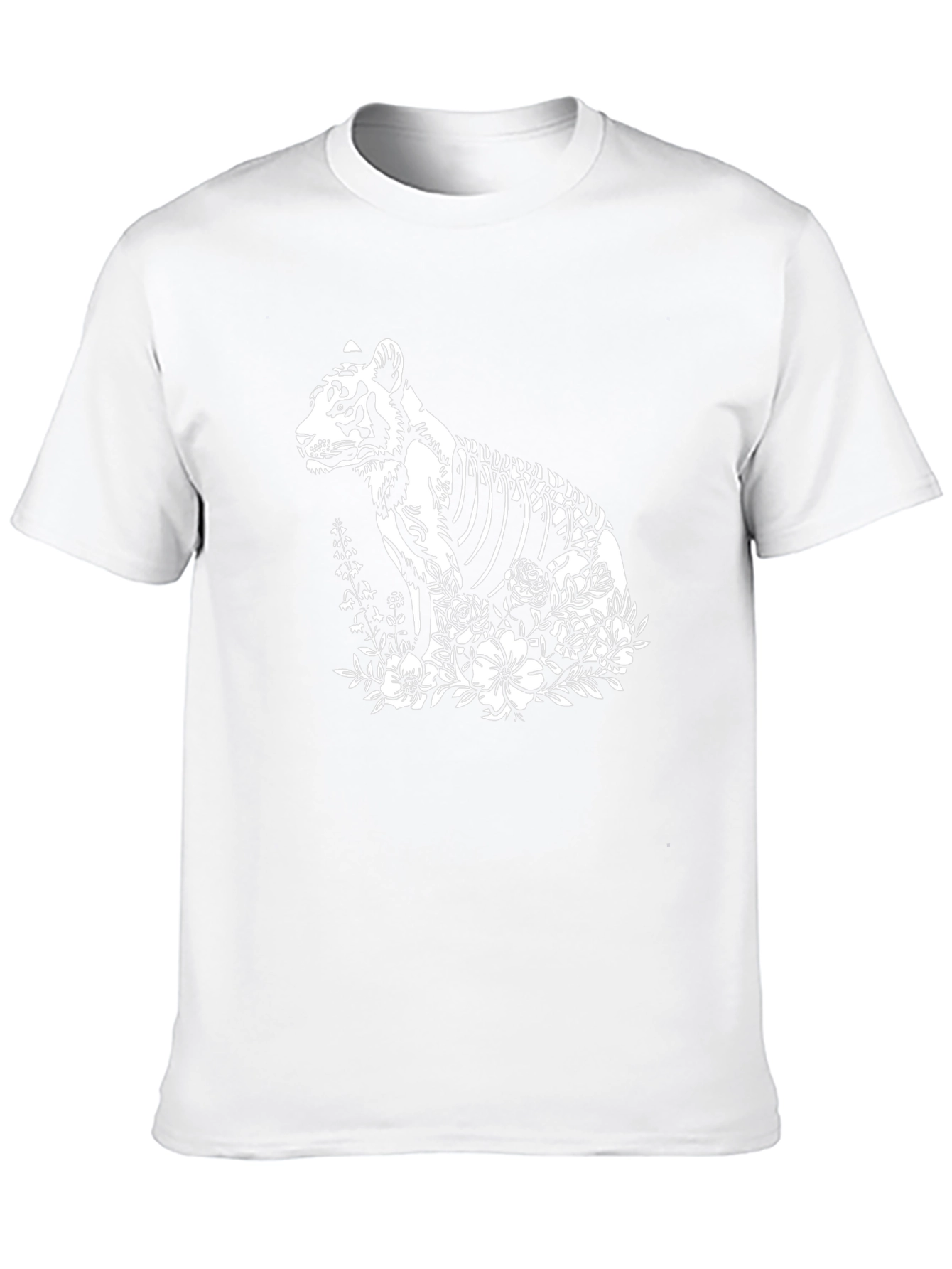 Tiger Skeleton Floral Print Black T-Shirt