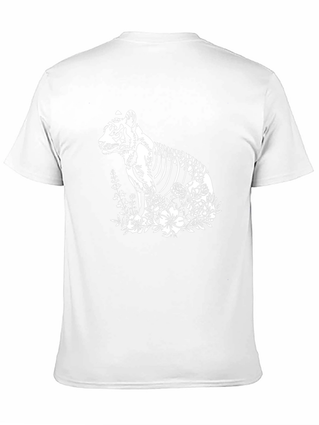 Tiger Skeleton Floral Print Black T-Shirt