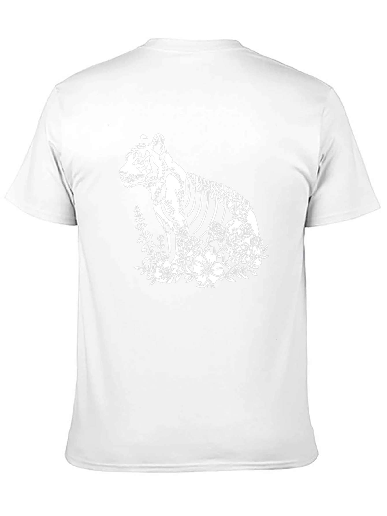 Tiger Skeleton Floral Print Black T-Shirt