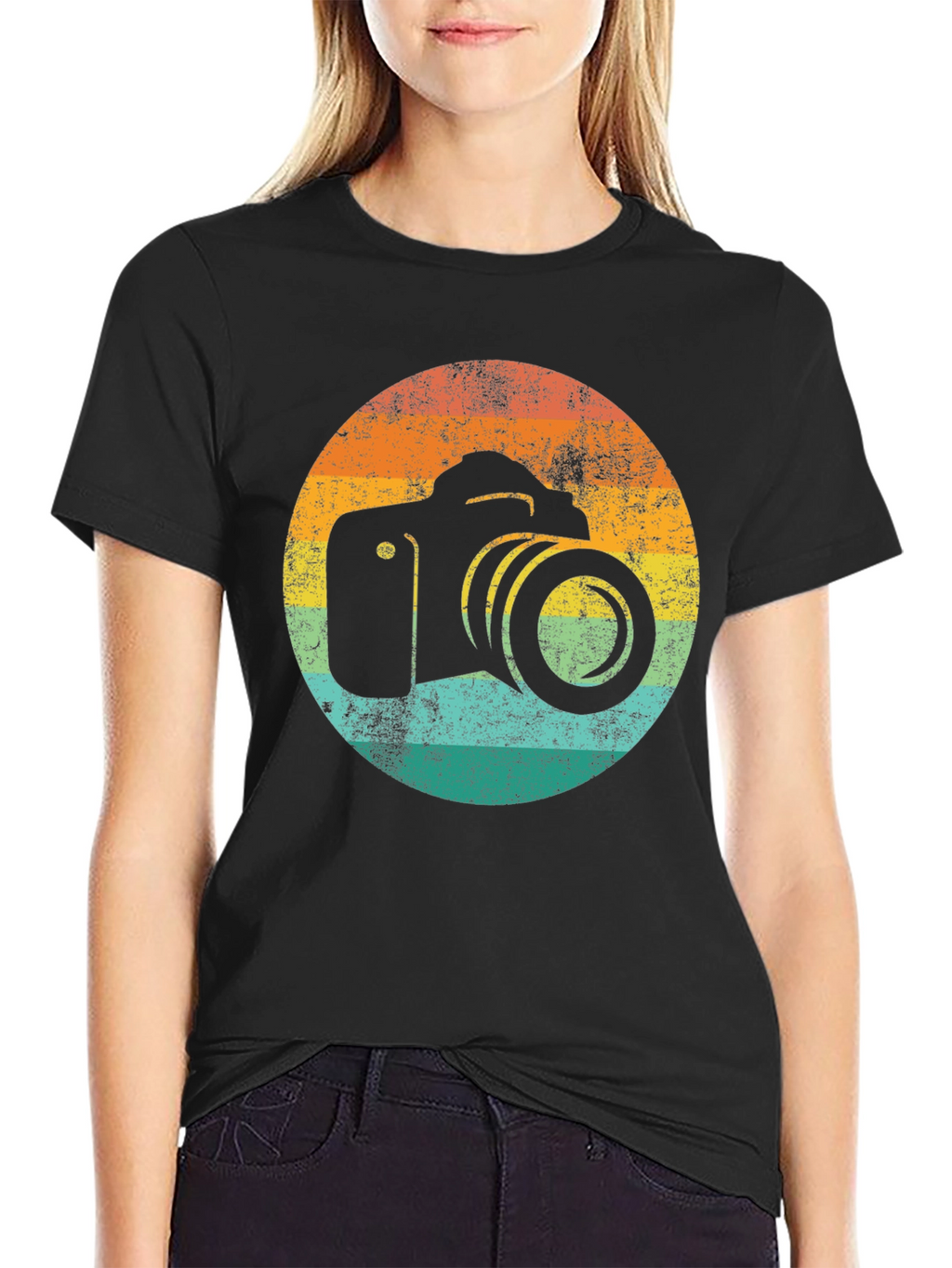 Retro Camera Graphic Tee - Black Cotton T-Shirt