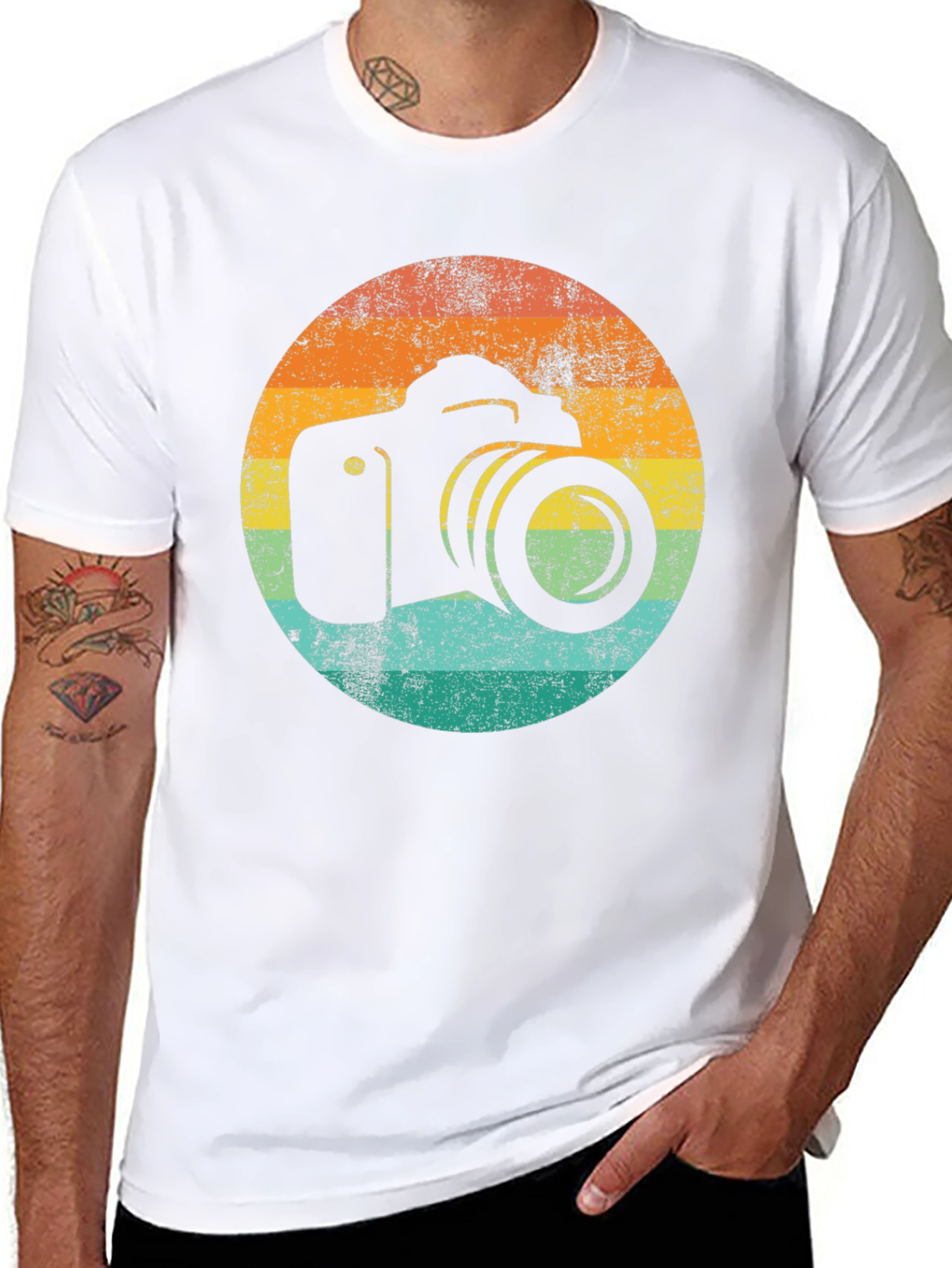 Retro Camera Graphic Tee - Black Cotton T-Shirt