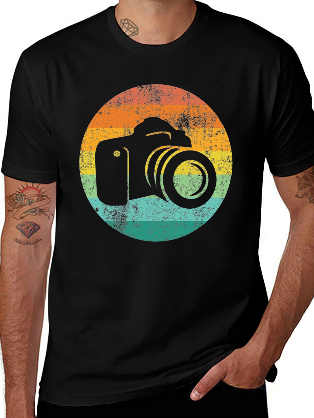 Retro Camera Graphic Tee - Black Cotton T-Shirt