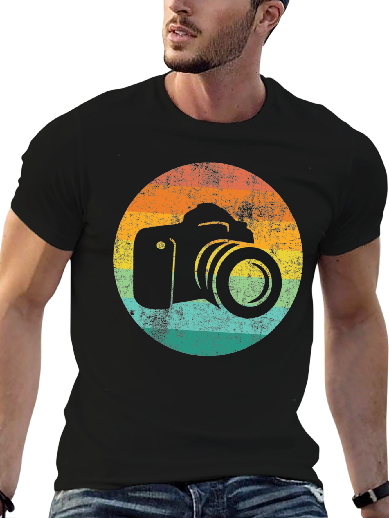 Retro Camera Graphic Tee - Black Cotton T-Shirt