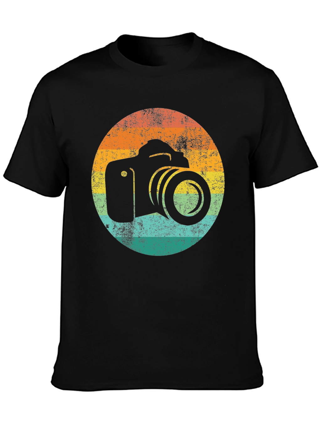 Retro Camera Graphic Tee - Black Cotton T-Shirt