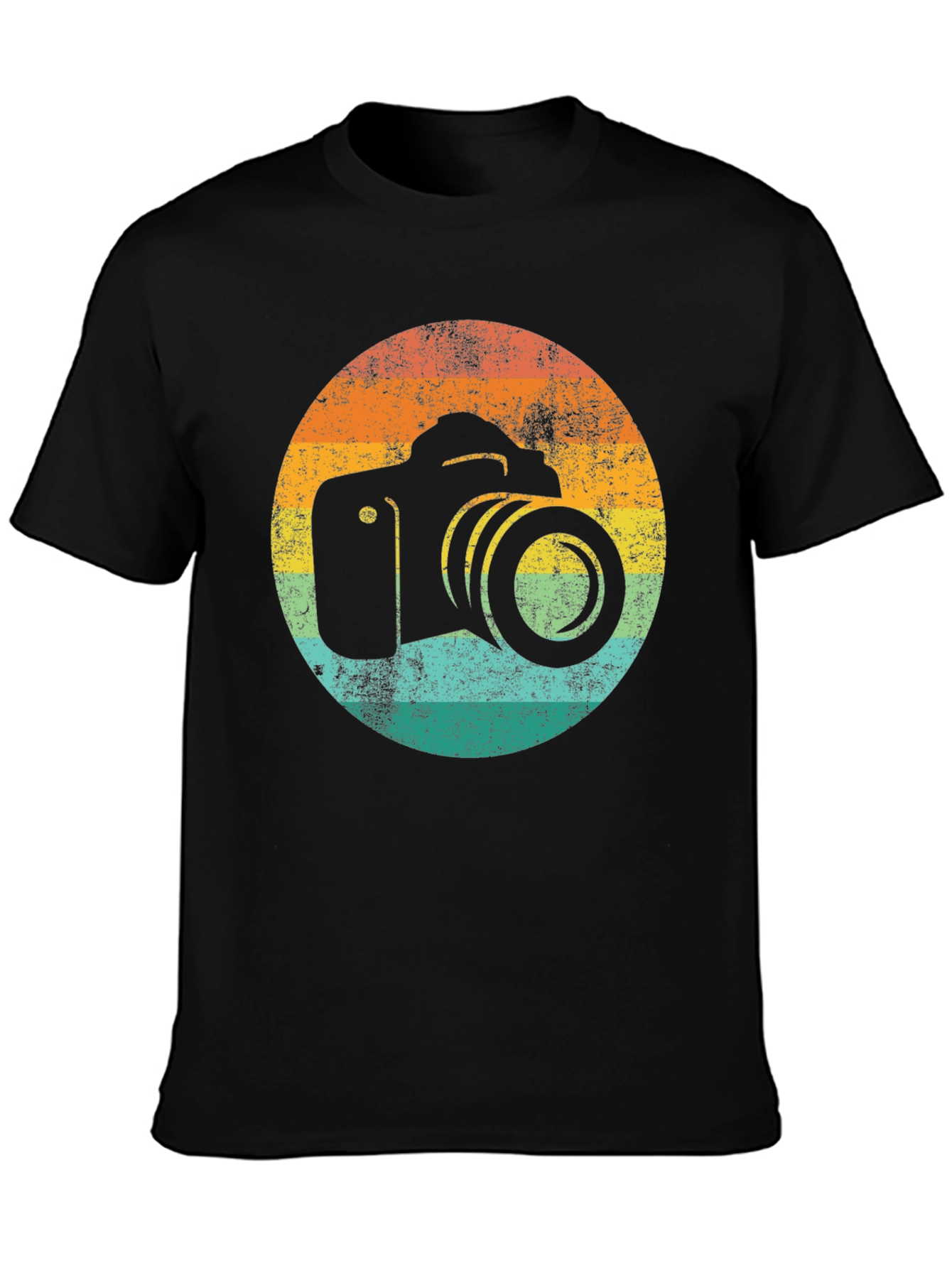 Retro Camera Graphic Tee - Black Cotton T-Shirt