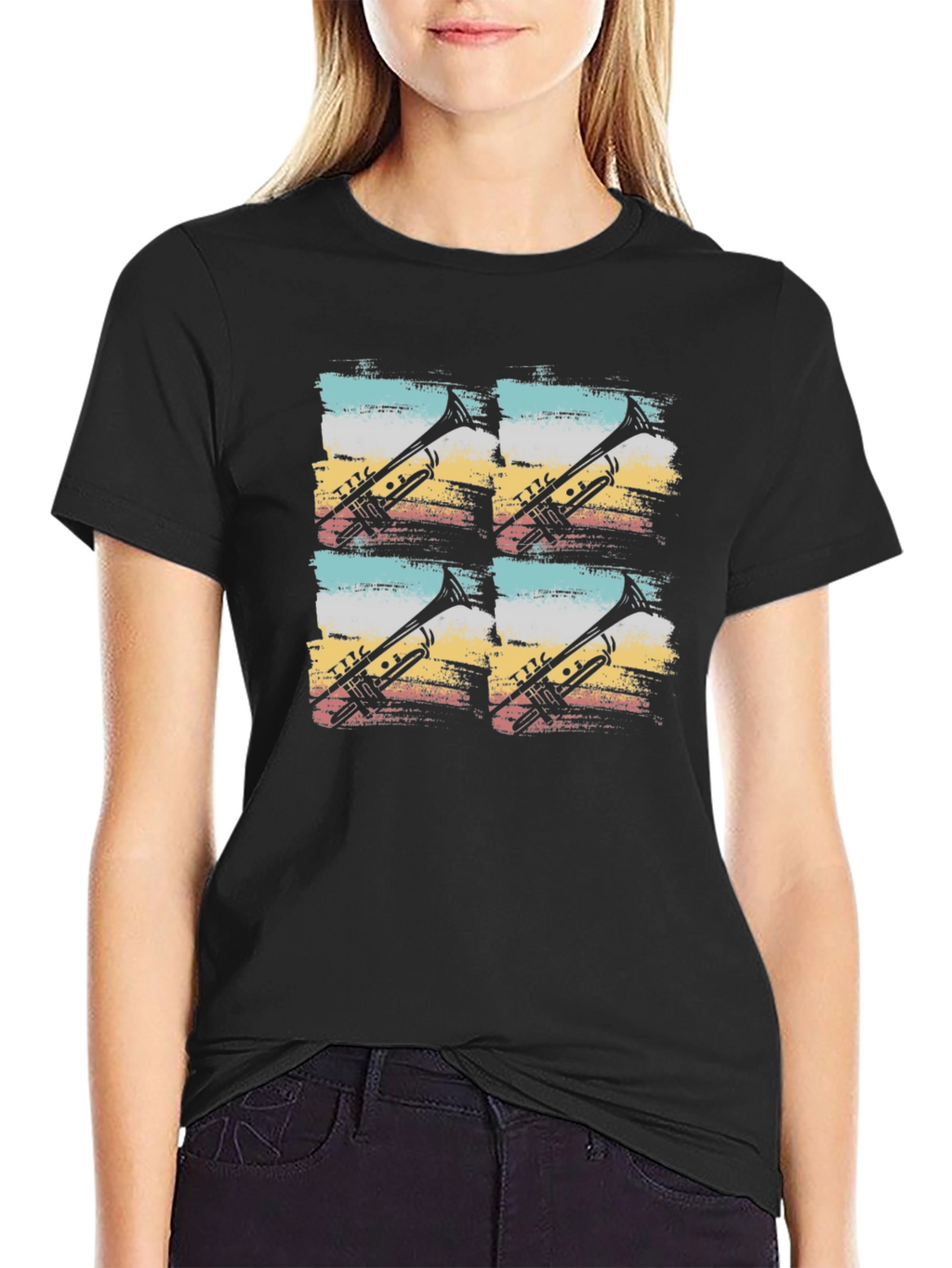 Retro Trumpet Graphic Tee - Black