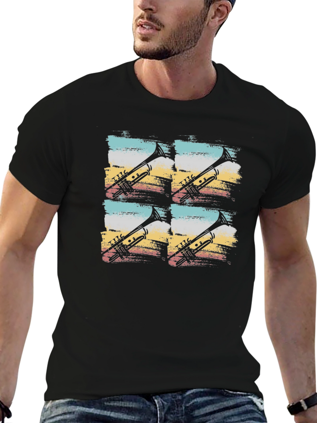 Retro Trumpet Graphic Tee - Black