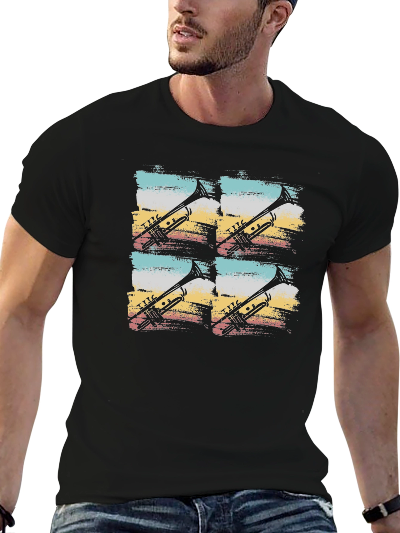 Retro Trumpet Graphic Tee - Black