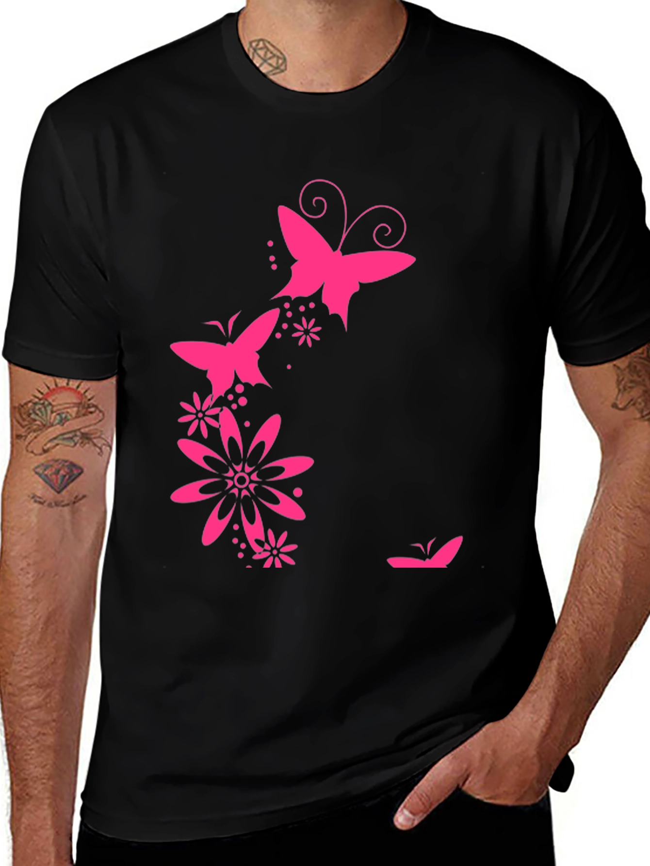 Butterfly Floral Graphic Tee - Black Casual Shirt