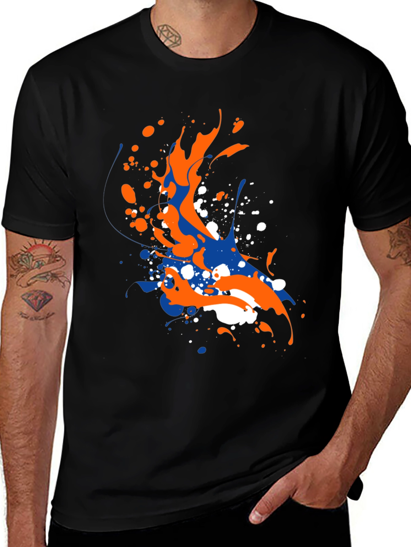 Abstract Splatter Graphic Mens Black T-Shirt