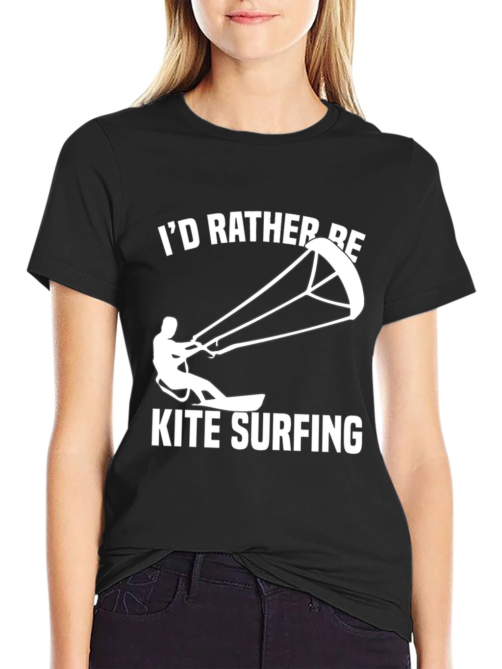 Kite Surfing Black T-Shirt: Id Rather Be Kite Surfing
