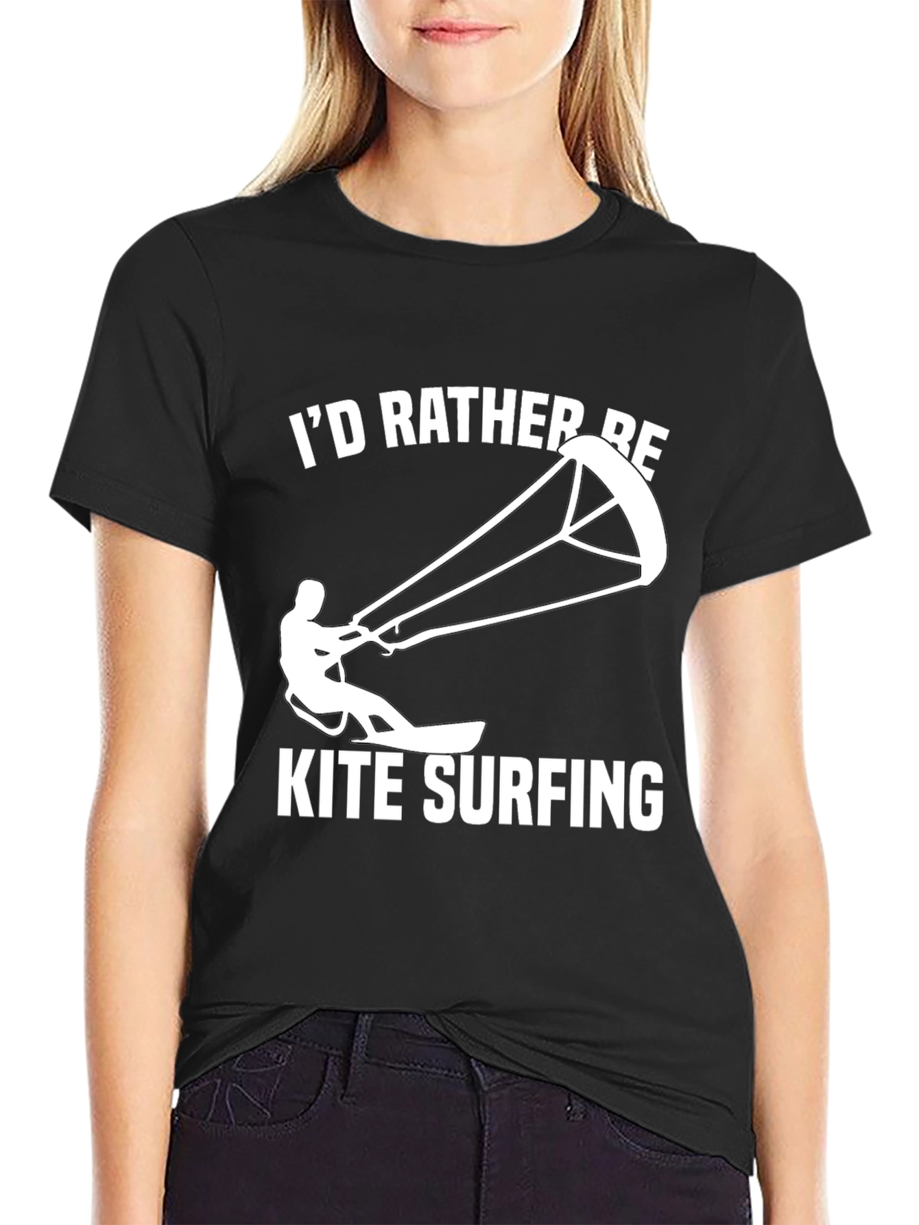 Kite Surfing Black T-Shirt: Id Rather Be Kite Surfing