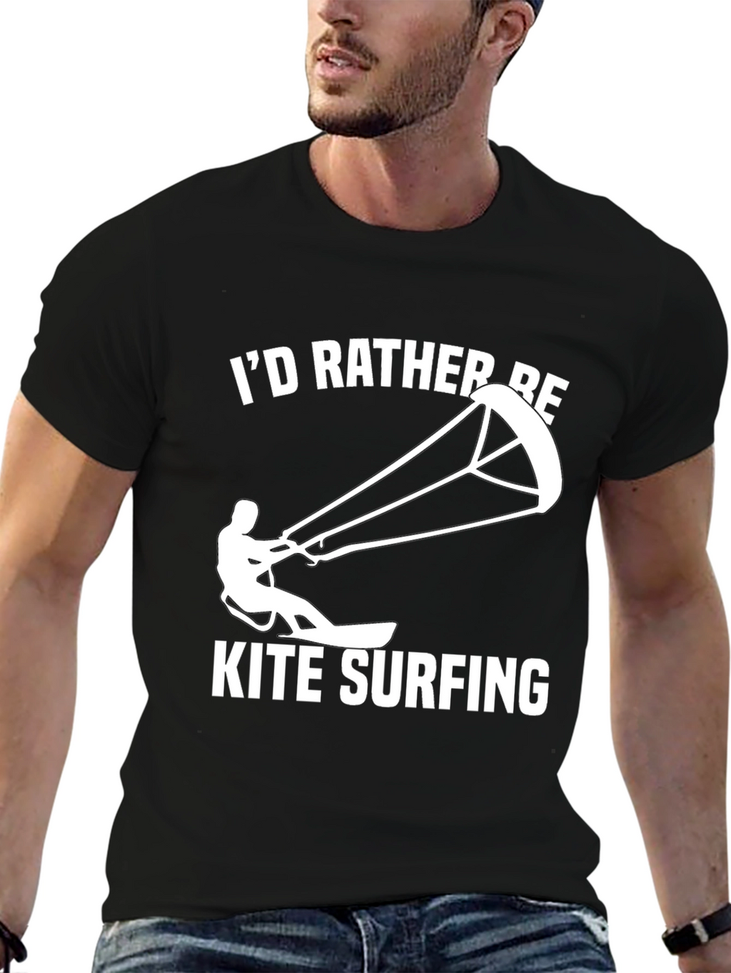 Kite Surfing Black T-Shirt: Id Rather Be Kite Surfing