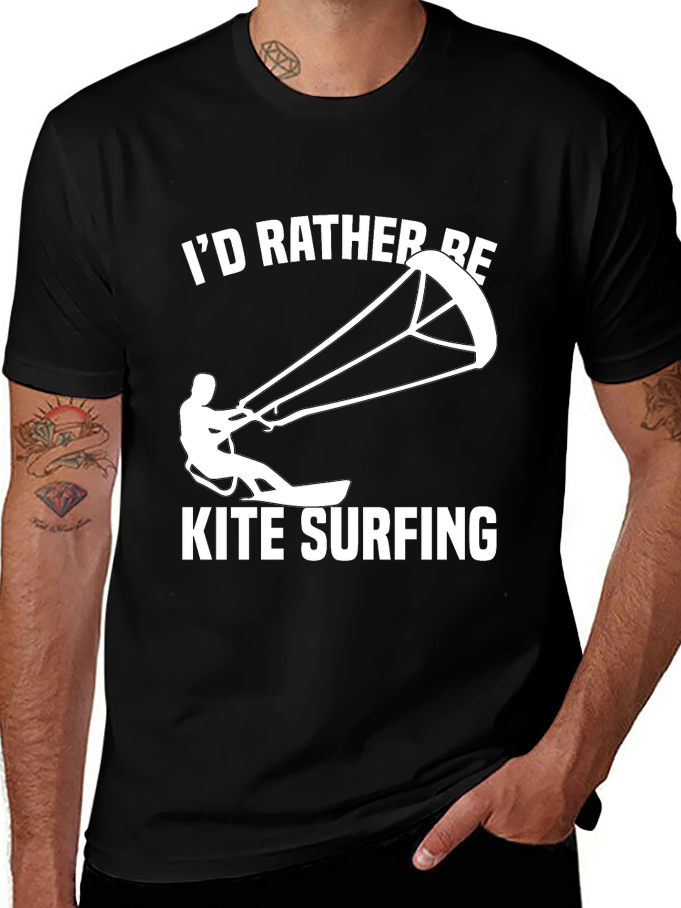 Kite Surfing Black T-Shirt: Id Rather Be Kite Surfing