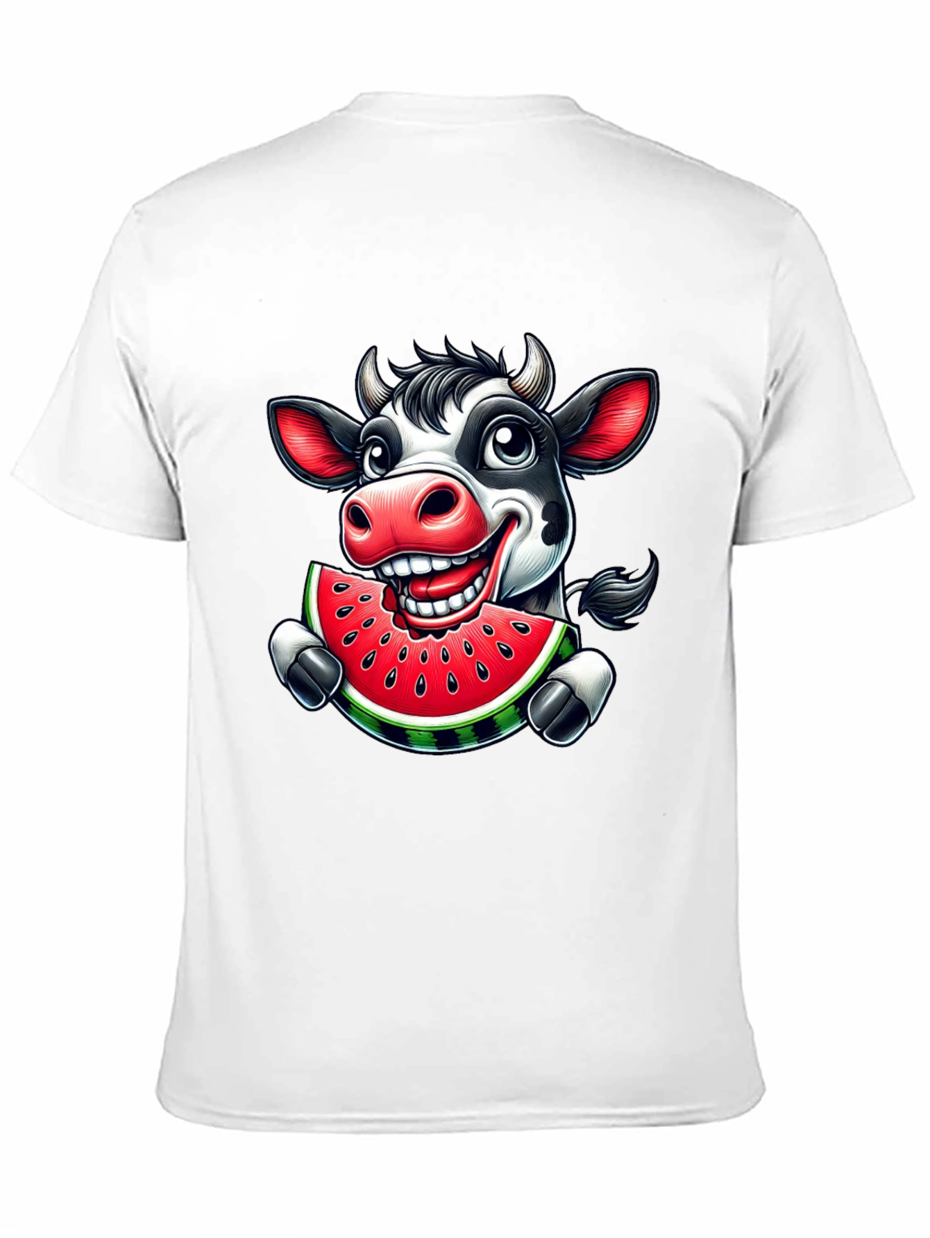 Cartoon Cow Watermelon Black Graphic Tee