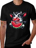 Cartoon Cow Watermelon Black Graphic Tee