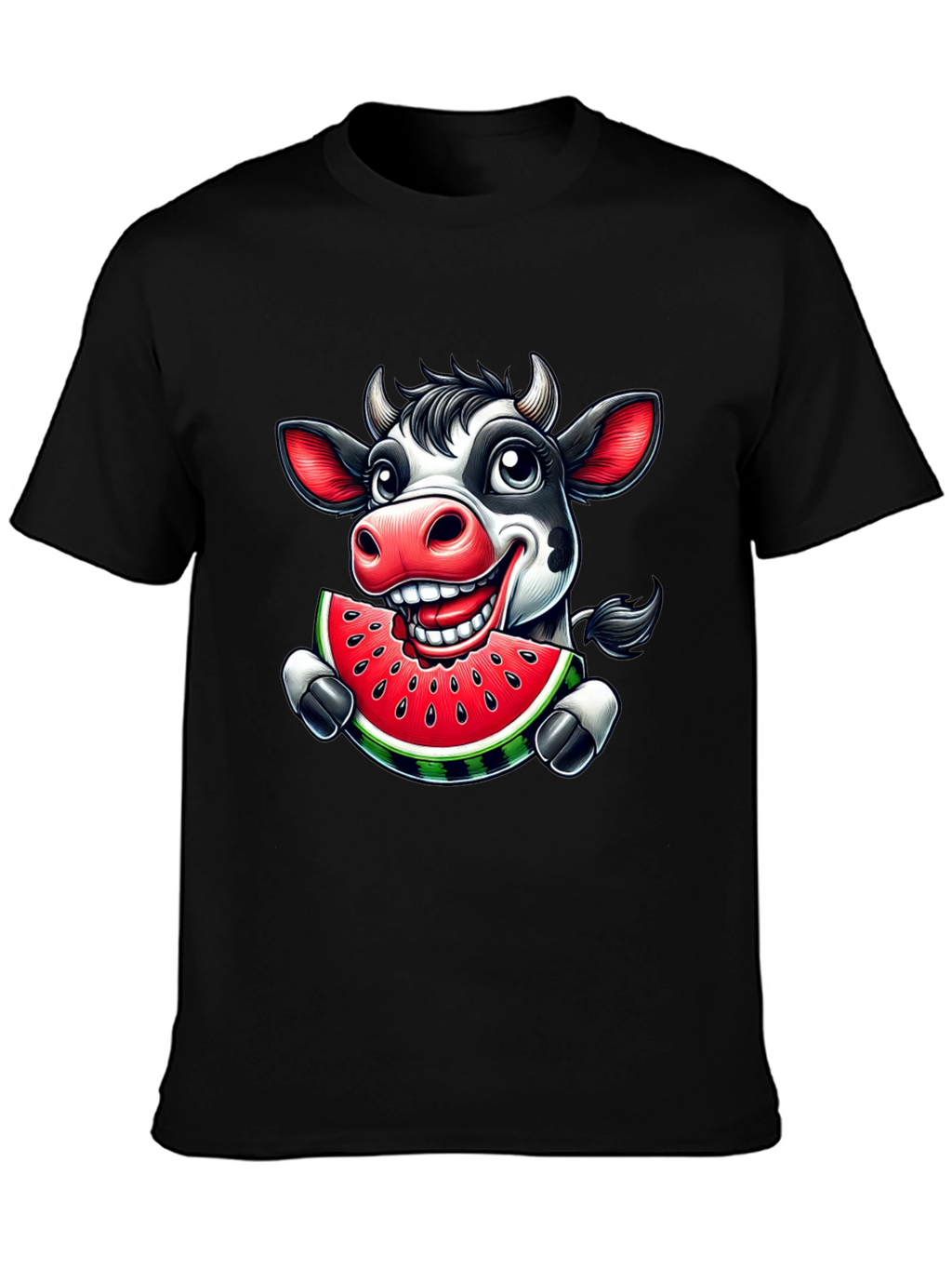 Cartoon Cow Watermelon Black Graphic Tee