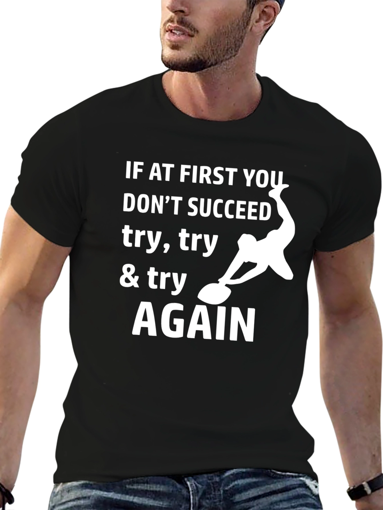 Curling Motivation T-Shirt: Try Try Again