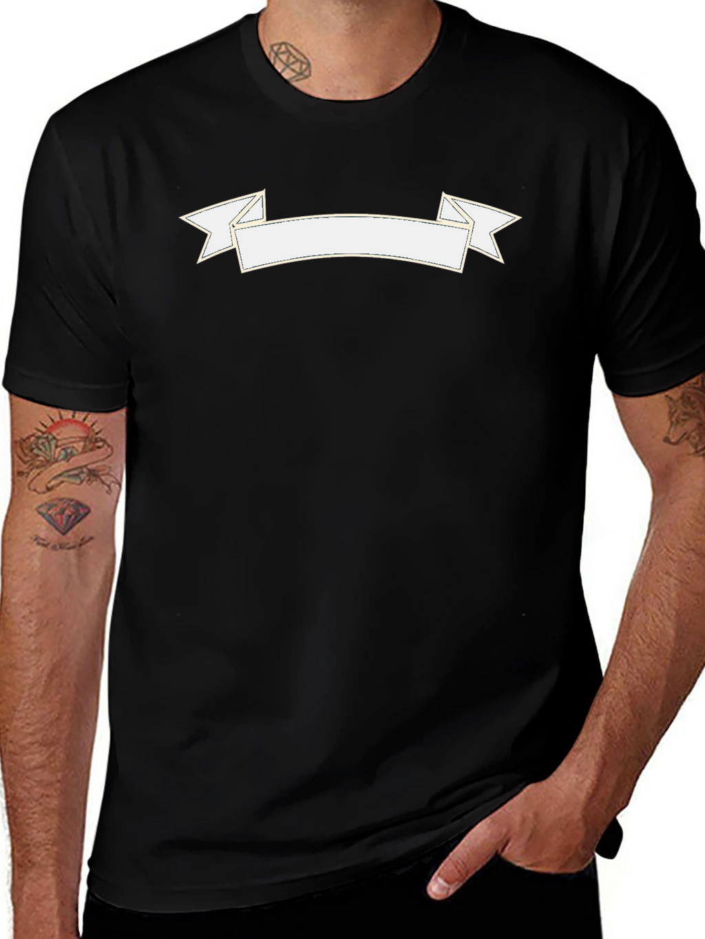 Black Graphic Tee with Customizable Banner