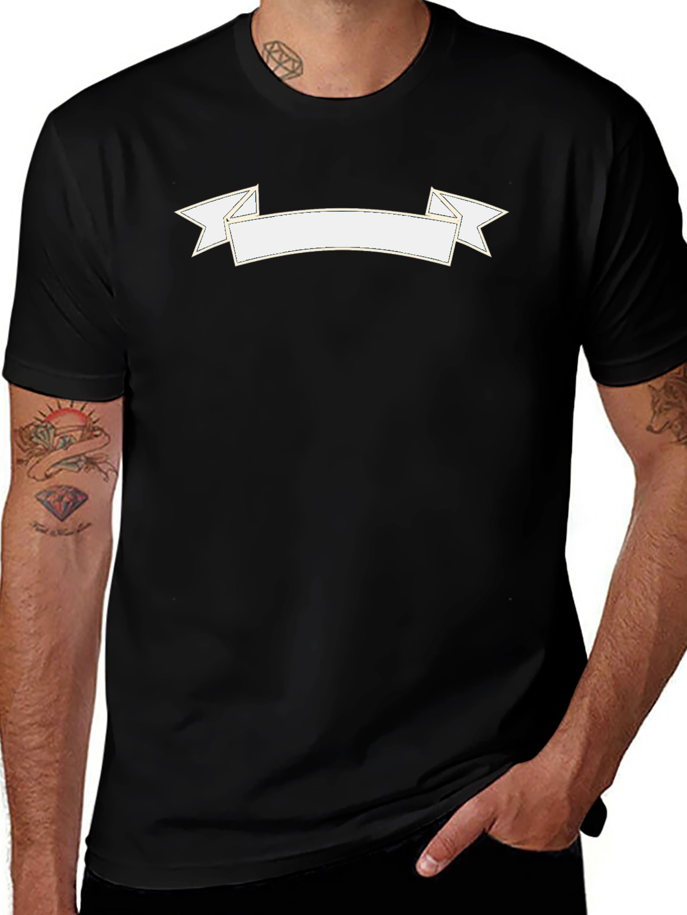 Black Graphic Tee with Customizable Banner