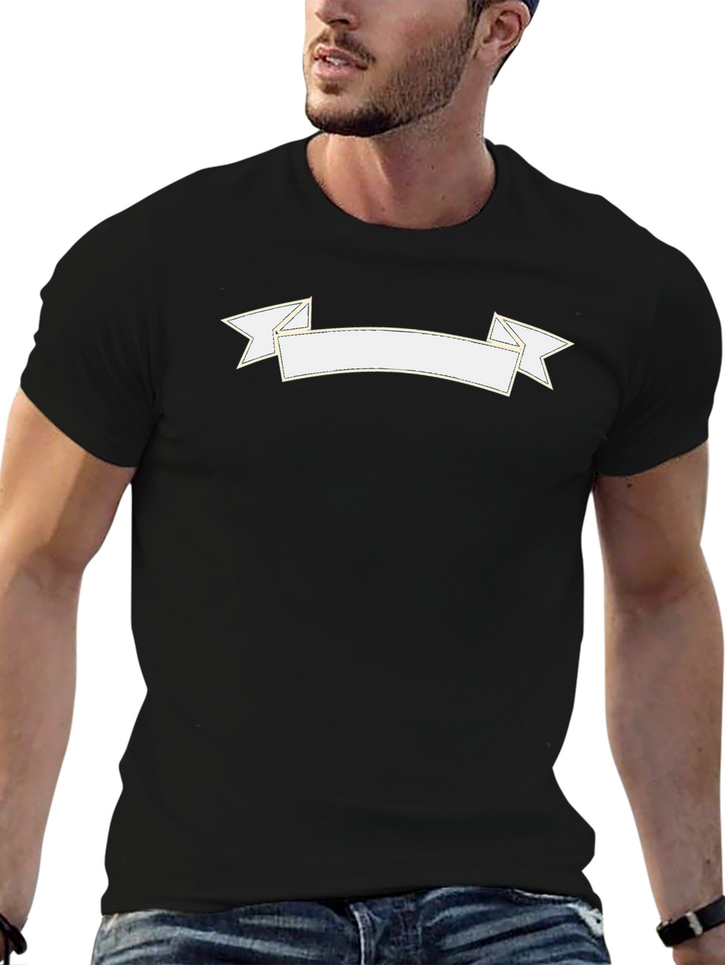 Black Graphic Tee with Customizable Banner