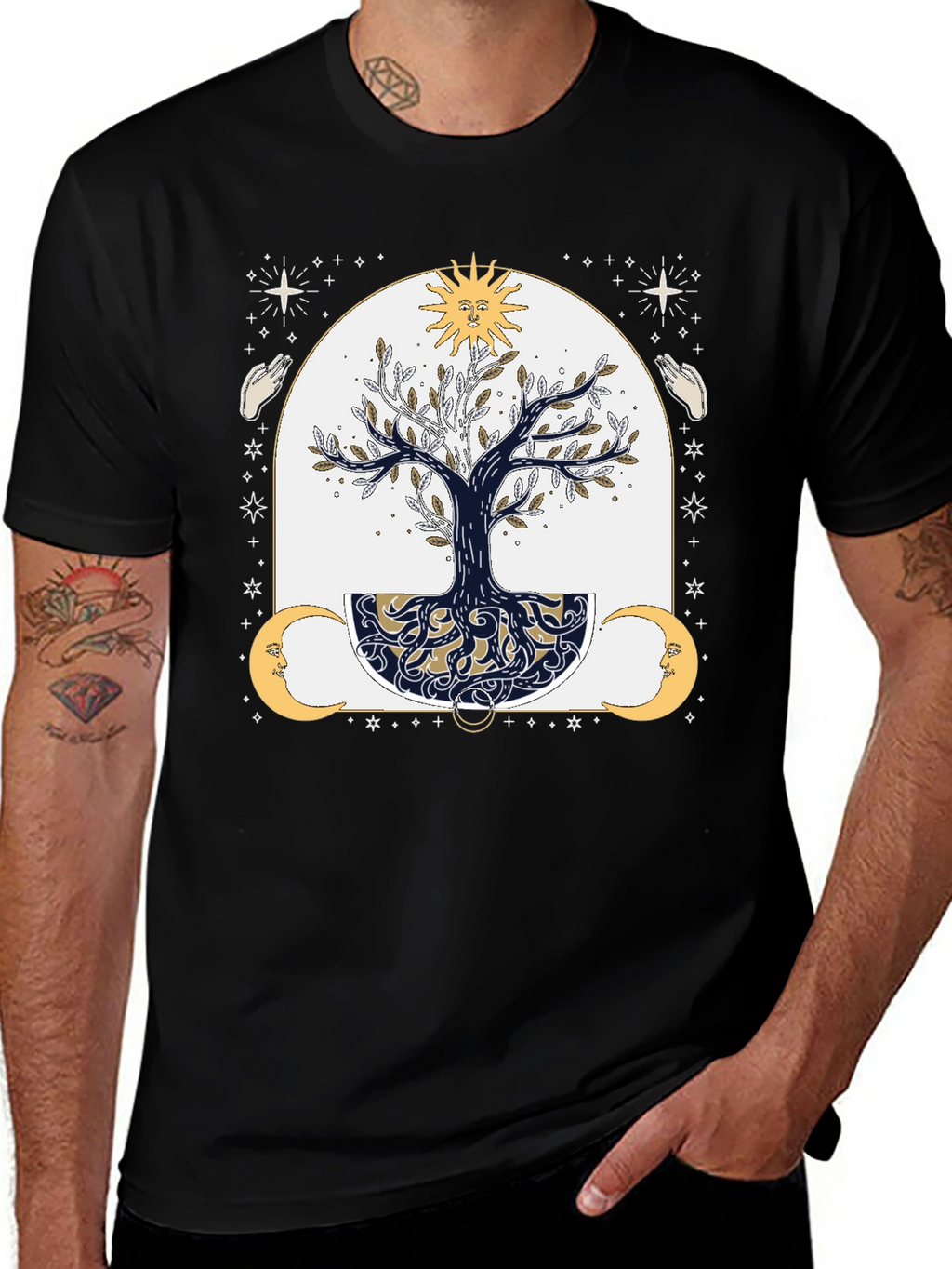 Mystic Tree Graphic Tee - Sun Moon and Stars