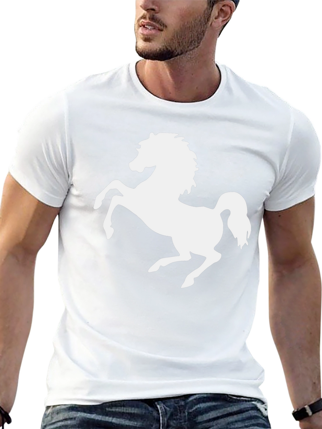 Black T-Shirt with White Horse Graphic