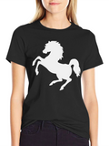 Black T-Shirt with White Horse Graphic