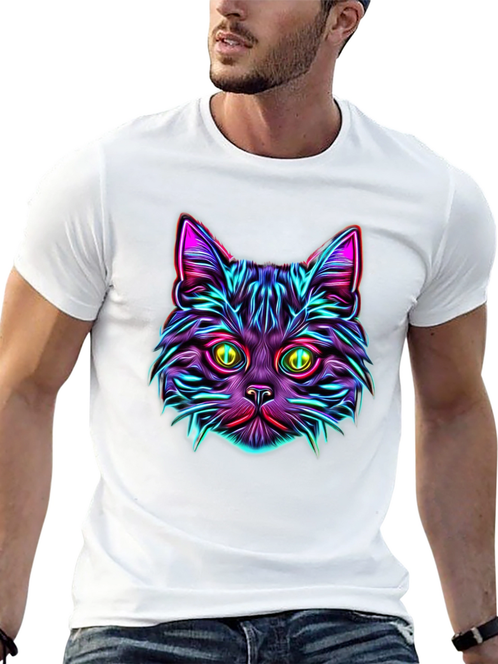 Neon Cat Graphic Tee - Vibrant Unisex T-Shirt