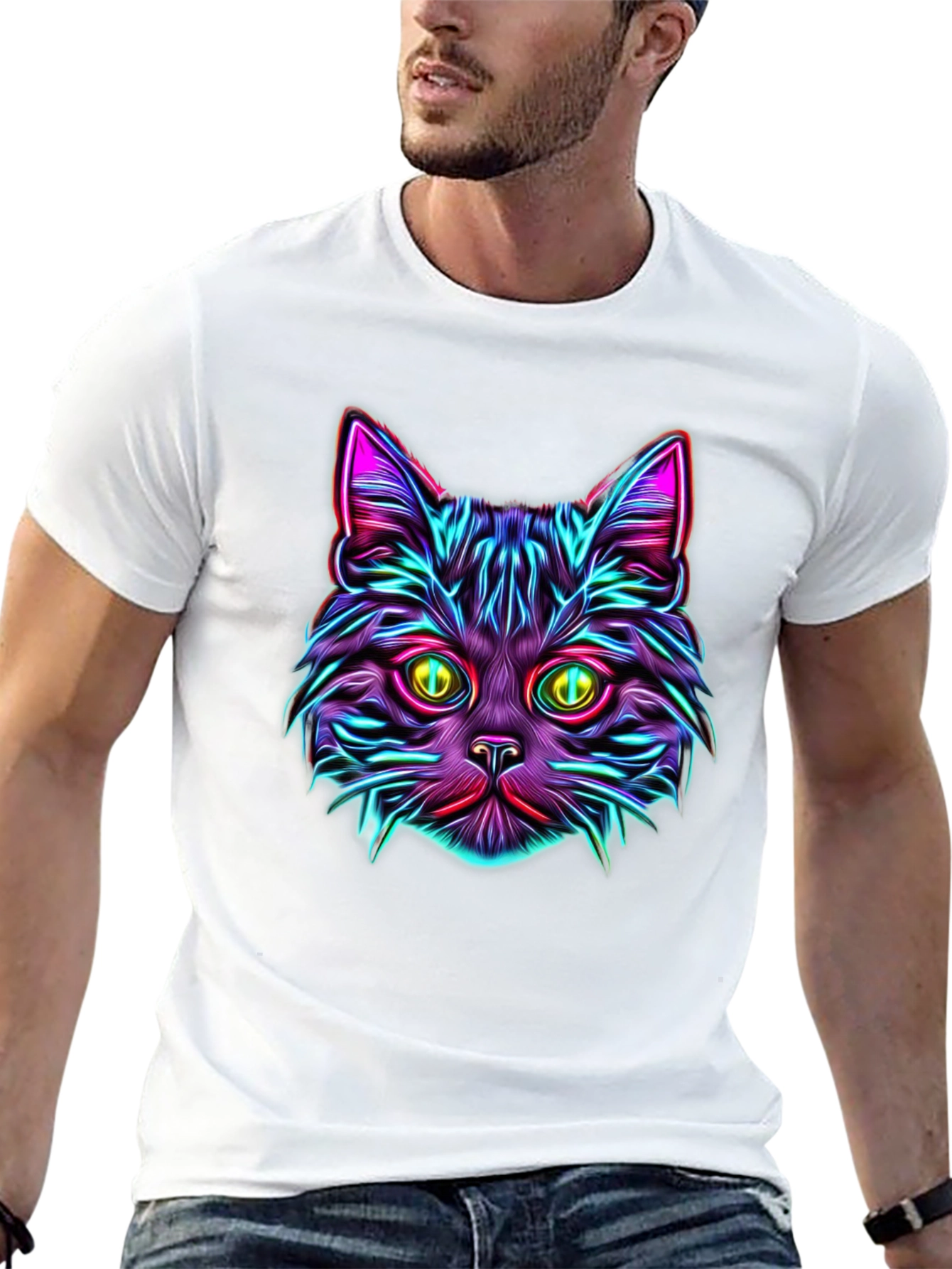 Neon Cat Graphic Tee - Vibrant Unisex T-Shirt