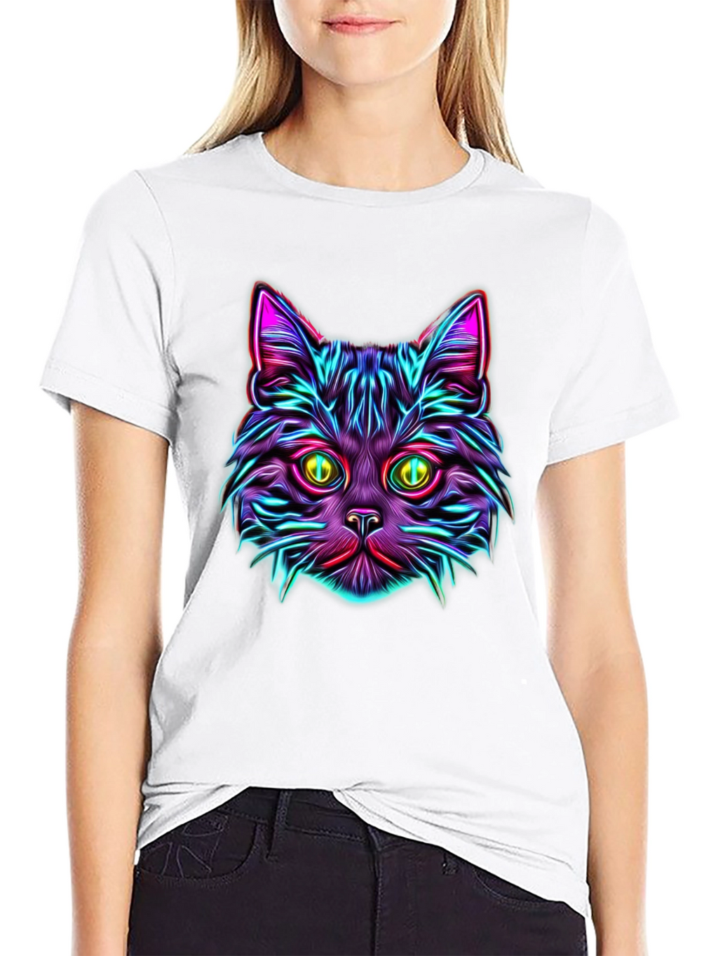 Neon Cat Graphic Tee - Vibrant Unisex T-Shirt