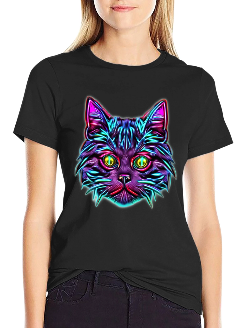 Neon Cat Graphic Tee - Vibrant Unisex T-Shirt