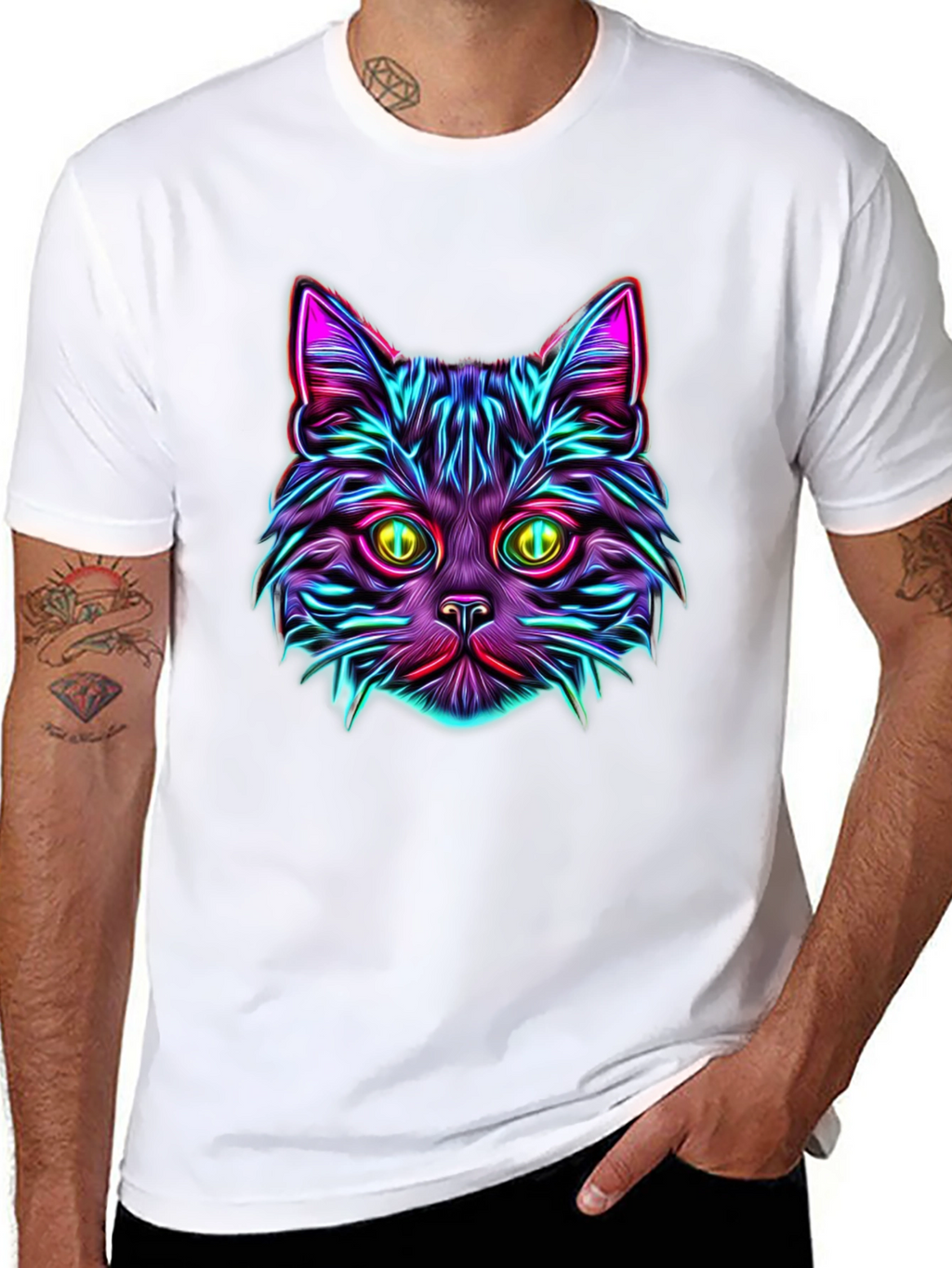 Neon Cat Graphic Tee - Vibrant Unisex T-Shirt
