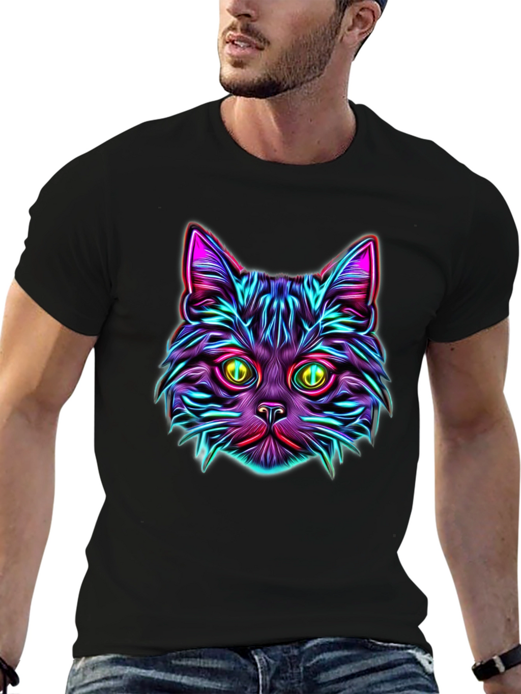 Neon Cat Graphic Tee - Vibrant Unisex T-Shirt