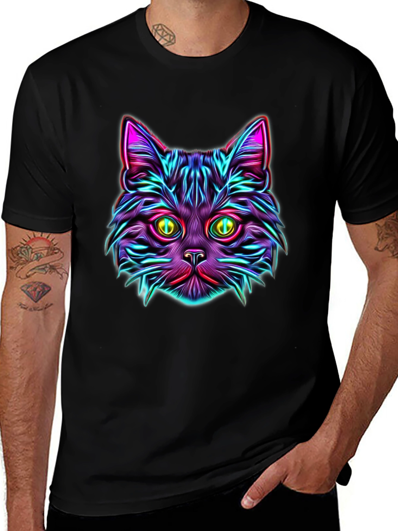Neon Cat Graphic Tee - Vibrant Unisex T-Shirt