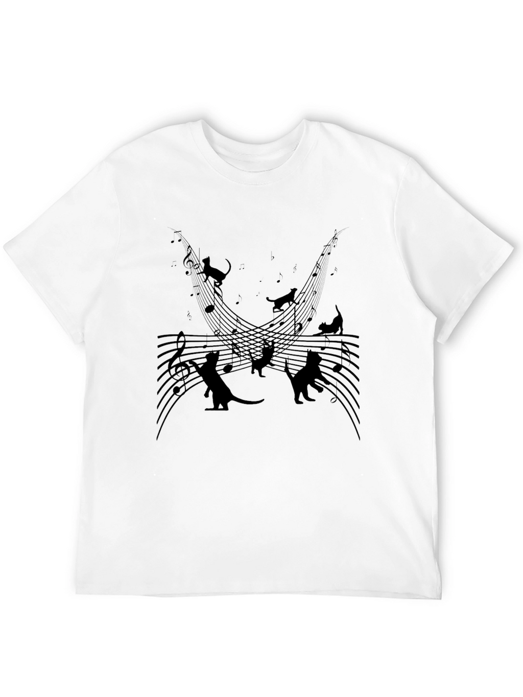 Cats and Music Notes Graphic T-Shirt