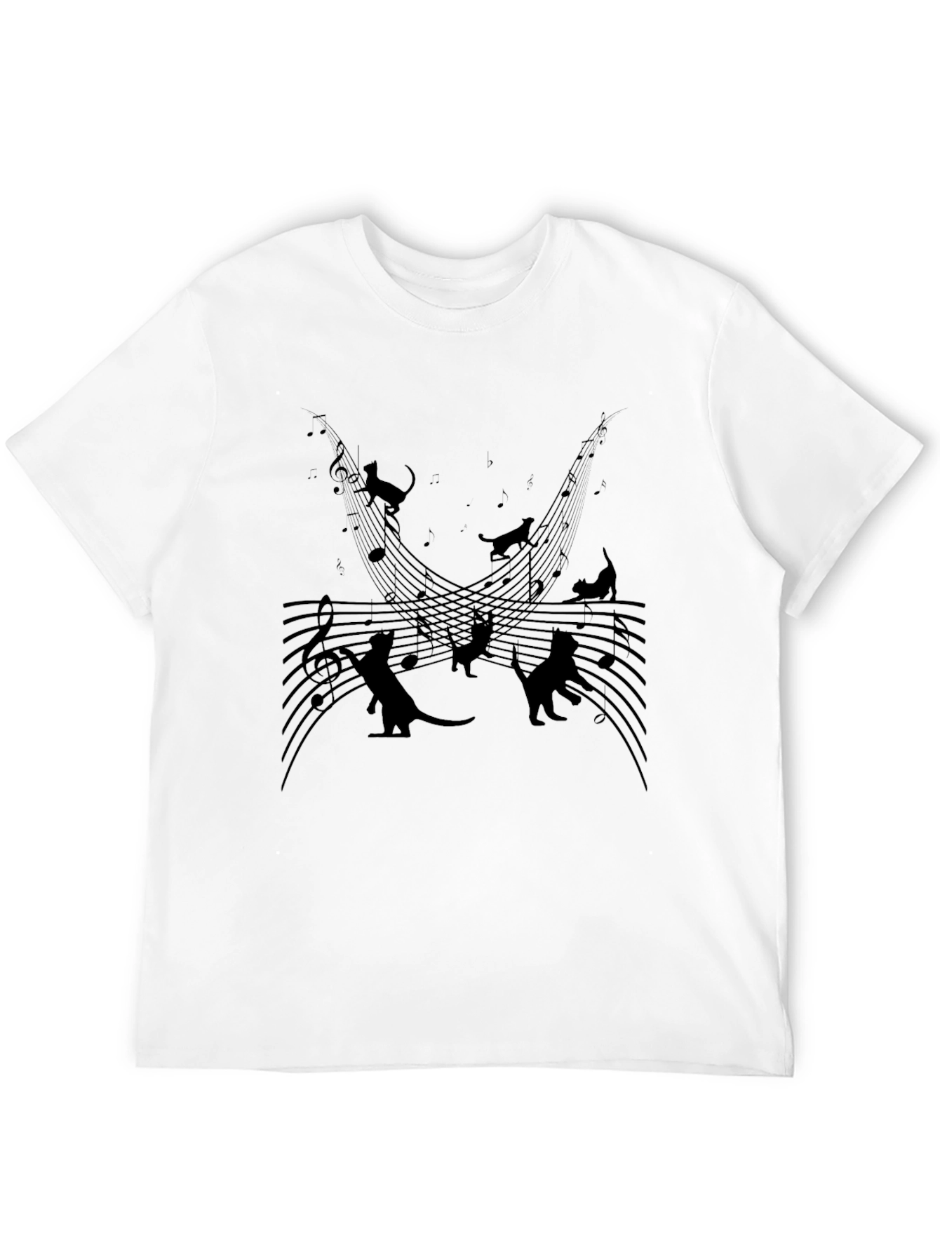 Cats and Music Notes Graphic T-Shirt
