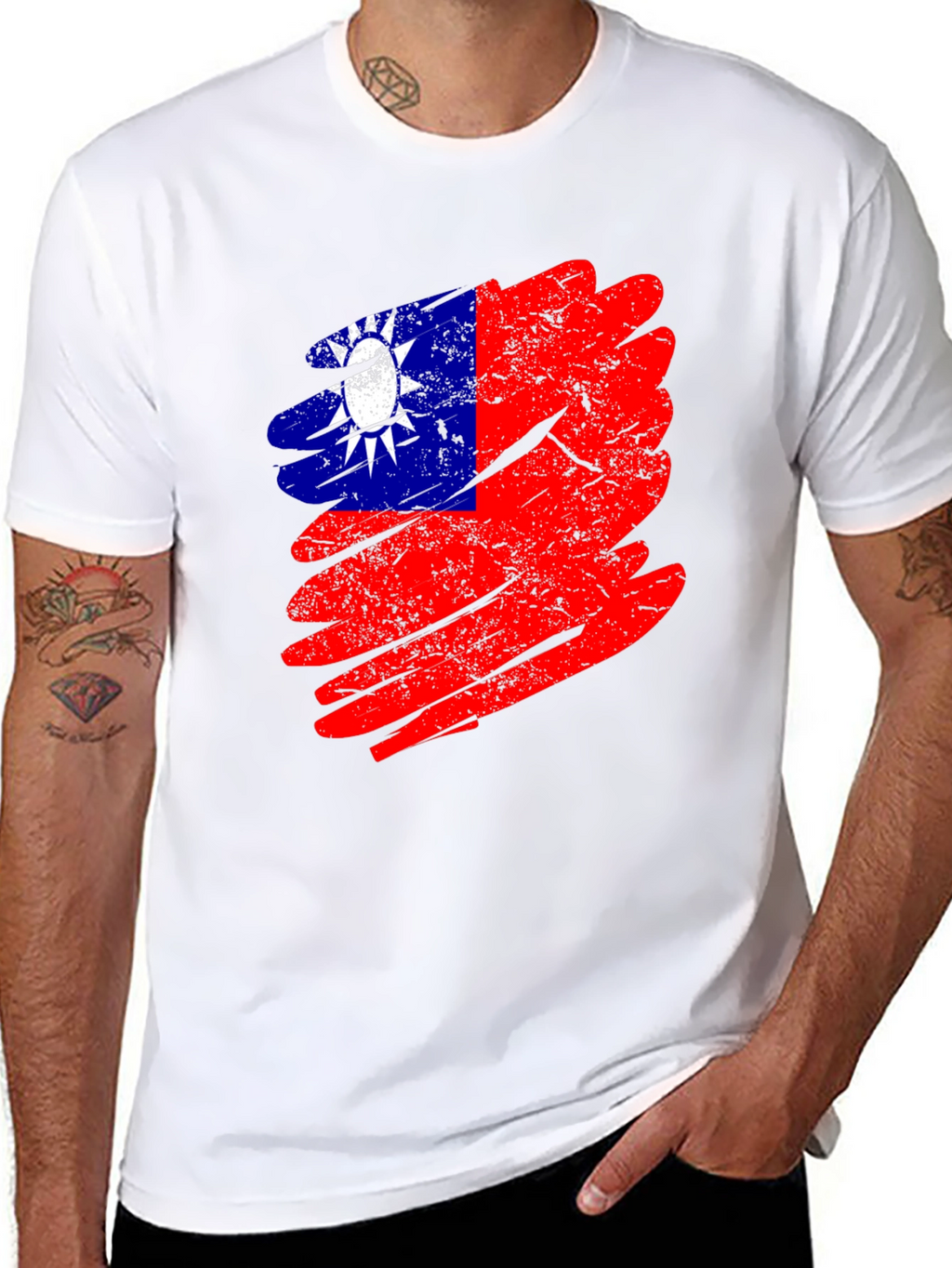 Taiwan Flag Grunge Style Mens Black T-Shirt