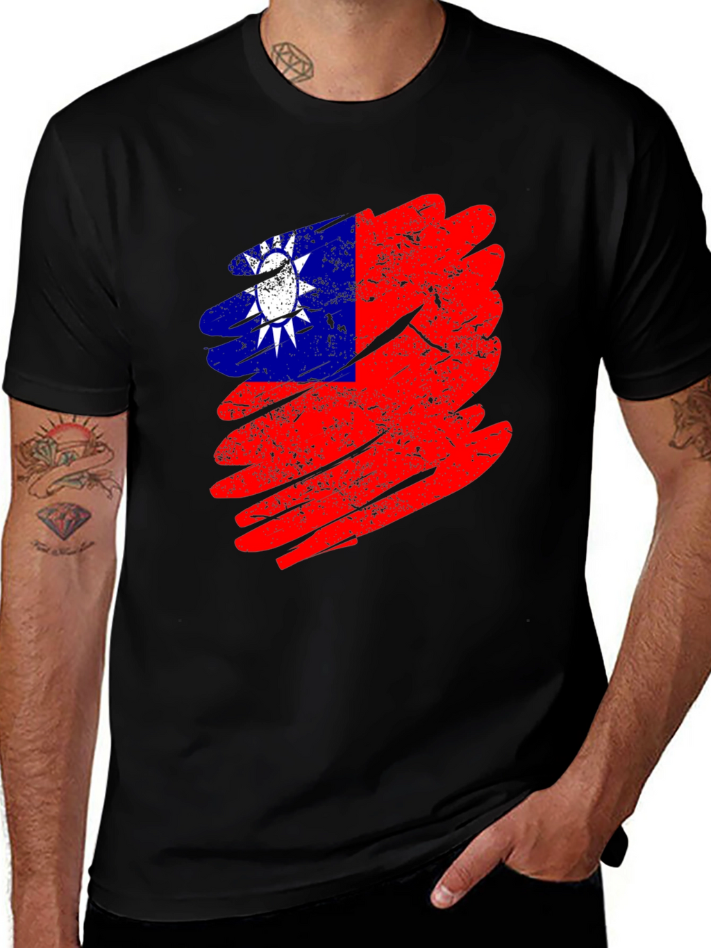 Taiwan Flag Grunge Style Mens Black T-Shirt