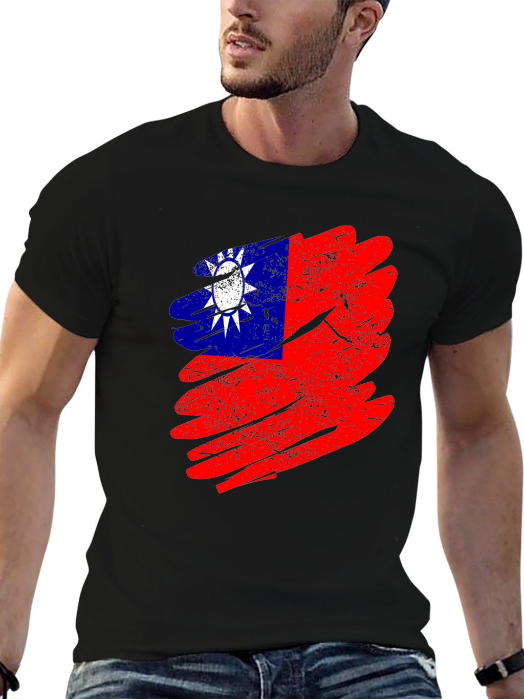 Taiwan Flag Grunge Style Mens Black T-Shirt
